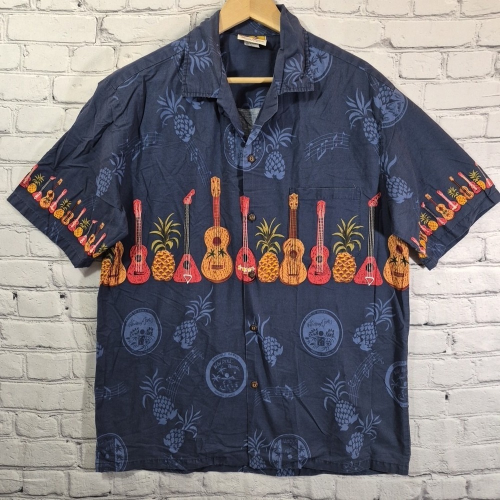 Vintage Winnie Fashions Hawaiian Shirt Mens XL Tropical Ukulele Print Hawaii USA